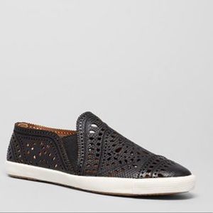 Aerin Black Lizard Lasercut Leather Sneakers